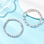 2Pcs 2 Styles Natural Cultured Freshwater Pearl Beads Stretch Bracelets for Women, Rice, with Brass Beads, Real 18K Gold Plated