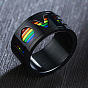 Rainbow Color Pride Flag Word Love Rotating Enamel Finger Ring, Stainless Steel Fidget Spinner Ring for Stress Anxiety Relief
