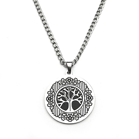 201 Женское ожерелье из нержавеющей стали с круглой подвеской в виде дерева жизни и плоским кулоном