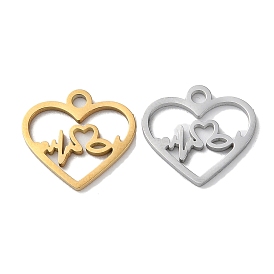 Ion Plating(IP) 304 Stainless Steel Charms, Manual Polishing, Heart