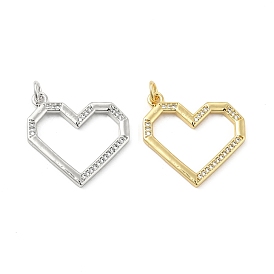Brass Micro Pave Cubic Zirconia Pendants, with Jump Ring, Faceted Heart Charm