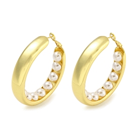 Rack Plating Brass with ABS Plastic Pearl Hoop Earrings for Women, Cadmium Free & Lead Free, Long-Lasting Plated