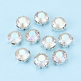 Пришить бусины монте из стразов, с настройками латуни, аксессуары для одежды, плоско-круглые