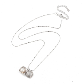 925 Sterling Silver Necklace, Pearl and Cubic Zirconia Pendant Necklaces, Heart