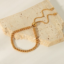 Регулируемые браслеты-слайдеры с круглыми бусинами из нержавеющей стали, браслеты-цепочки для женщин