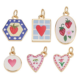 6шт 6 стили латунные эмалевые подвески, с целью перехода в кольце, разнообразные