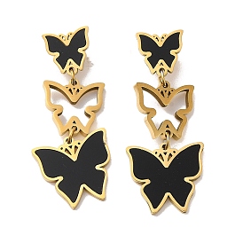 Golden 304 Stainless Steel Enamel Dangle Stud Earrings, Butterfly