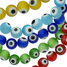Handmade Italianate Lampwork Beads Strands, Evil Eye Style, Round, 8mm, Hole: 1mm, about 48pcs/strand, 14 inch