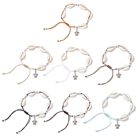 7шт 7 цвета сплава черепаха браслеты с подвесками, Браслеты из искусственного жемчуга и натуральных ракушек каури для женщин