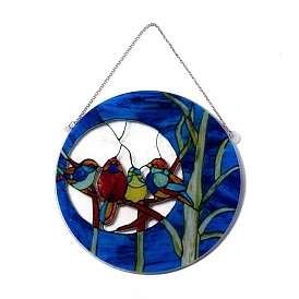 Four Birds Acrylic Suncatchers, with Iron Chains, Window Wall Hanging Ornament, Hand-Painted Panel Decor