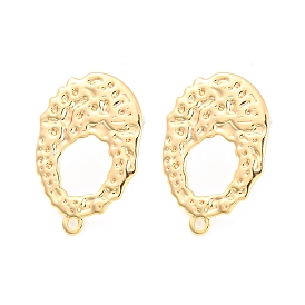 Rack Plating Brass Stud Earring Findings, with Horizontal Loops, Hollow Textured Oval