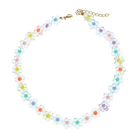 Colorful Flower Bead Necklace Set - Elastic Bracelet and Earrings, Sweet and Lovely.