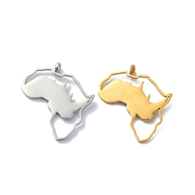 304 Stainless Steel Pendants, Africa Map with Rhinoceros Pattern