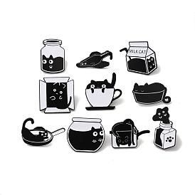 Жидкий кот с эмалированными булавками для бутылки/коробки/кастрюли, Значок из черного сплава для рюкзака для одежды