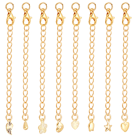 24шт 8 стили латунные удлинители цепи пандуса, концевые цепочки с язычком-цепочкой и застежкой-карабином