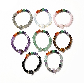Moon and Star Natural & Synthetic Mixed Gemstone Beaded Stretch Bracelet for Women