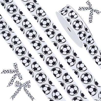 Polyester Football Pattern Ribbon, Grosgrain Ribbon, for Gift Packaging Accessories