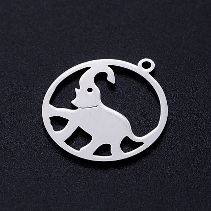 201 Stainless Steel Pendants, Circle with Elephant