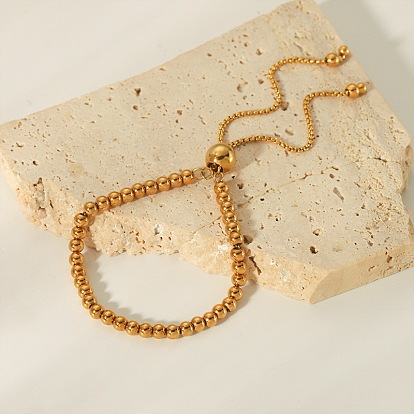 Регулируемые браслеты-слайдеры с круглыми бусинами из нержавеющей стали, браслеты-цепочки для женщин