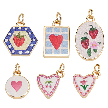 6шт 6 стили латунные эмалевые подвески, с целью перехода в кольце, разнообразные