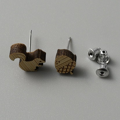 Aretes de madera con alfileres de hierro para mujer
