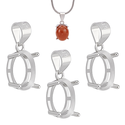 3шт. подвеска-корзина из стерлингового серебра с креплением на зубцах, настройки открытой спины, овальные