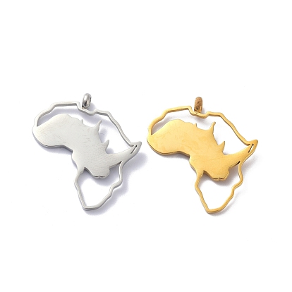 304 Stainless Steel Pendants, Africa Map with Rhinoceros Pattern