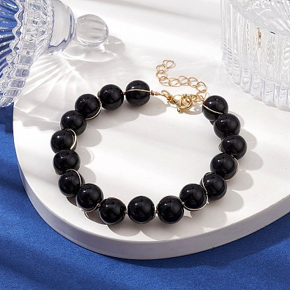 Glass Round Beaded Bracelet with Alloy Clasps