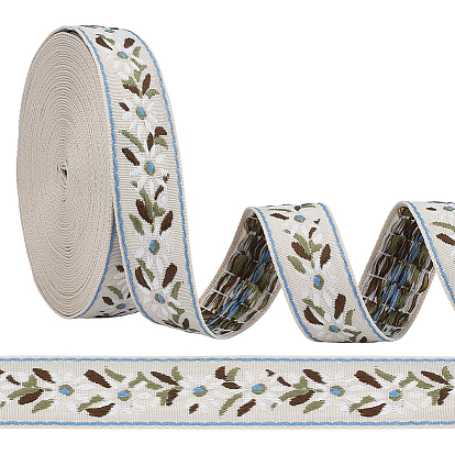 10 mètres de ruban jacquard vintage en polyester, feuille, ruban tissé brodé