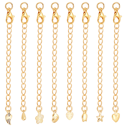 24шт 8 стили латунные удлинители цепи пандуса, концевые цепочки с язычком-цепочкой и застежкой-карабином