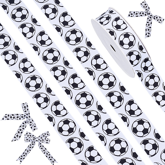Polyester Football Pattern Ribbon, Grosgrain Ribbon, for Gift Packaging Accessories