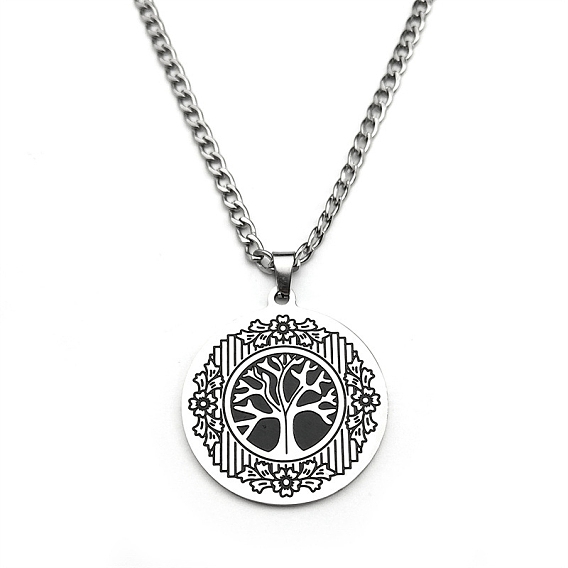 201 Женское ожерелье из нержавеющей стали с круглой подвеской в виде дерева жизни и плоским кулоном