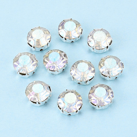 Пришить бусины монте из стразов, с настройками латуни, аксессуары для одежды, плоско-круглые