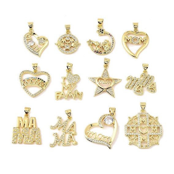 Латунные микро проложить кубического циркония подвески, материнские темы, долговечный, без кадмия и без свинца, стойки покрытие, реальный 18 k позолоченный