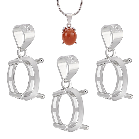 3шт. подвеска-корзина из стерлингового серебра с креплением на зубцах, настройки открытой спины, овальные