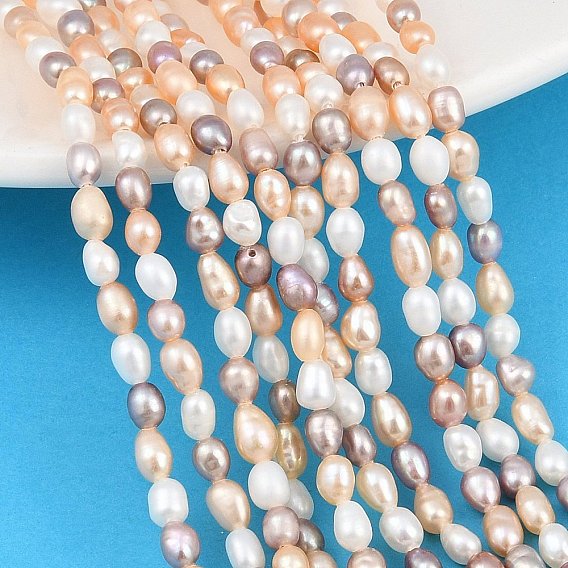 Three Color Natural Cultured Freshwater Pearl Beads Strands, Rice