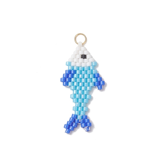 Подвески из бисера из стекла Miyuki, рыбы прелести, с открытыми пружинными кольцами из нержавеющей стали 304, реальный 18 k позолоченный