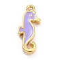 Golden Brass Enamel Pendants, Long-Lasting Plated, Sea Horse