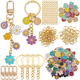 DIY Letter & Flower Keychain Findings Kits, include Alloy Enamel Pendants, Iron Ends with Twist Chains, Alloy Enamel Charms, Open Jump Rings Brass Jump Rings, Mixed Shapes