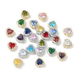 Латунные бусины, сердце, с микропаве из кубического циркония и кристаллического циркония, без кадмия и без свинца