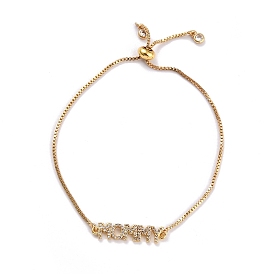 Регулируемые браслеты-слайдеры с прозрачным кубическим цирконием из латуни с микропаве, Боло браслеты, День матери Подарки, с коробкой цепей, слово мама