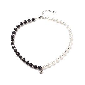 Alloy Yin Yang Charm Necklace with Plastic Imitation Pearl Beaded for Women