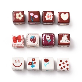 Opaque Printed Acrylic Beads, Cube