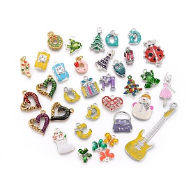 Alloy Enamel Pendants, Mixed Shapes, Mixed Color, 13x9x1mm, hole: 1~3mm