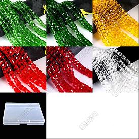 300Pcs 6 Colors Christmas Themed Transparents Glass Beads, Cube, Faceted