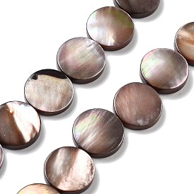 Natural Sea Shell Beads Strands, Flat Round