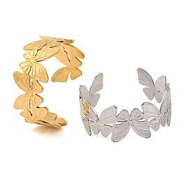 304 Stainless Steel Cuff Bangles for Women, Butterfly