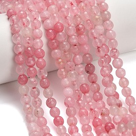Нити бусин из натурального розового кварца, гладкий круглый, граненые