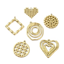 Ion Plating(IP) 304 Stainless Steel Pendants, Real 18K Gold Plated, Flat Round & Heart & Rhombus Charm