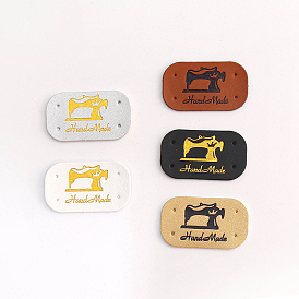 Imitation Leather Label Tags, with Holes & Word Hand Made, for DIY Jeans, Bags, Shoes, Hat Accessories, Round Rectangle